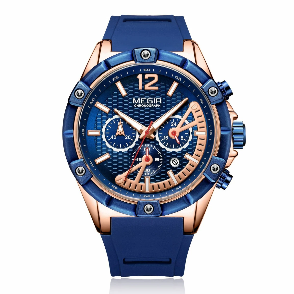 MEGIR Men s Watches Quartz Movement Alloy Case Silicone Strap blue