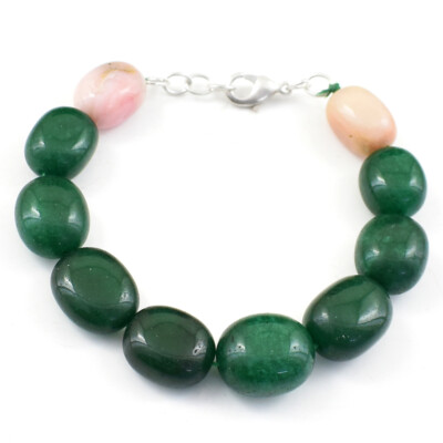 Jade & australischer Opal 248,00 kt natürliches 7 Zoll langes ovales Perlenarmband NK 03E151