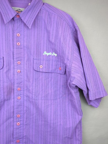 Vintage Bugle Boy Shirt Men's Large Purple Striped Button Up Retro 1990s - Picture 2 of 11