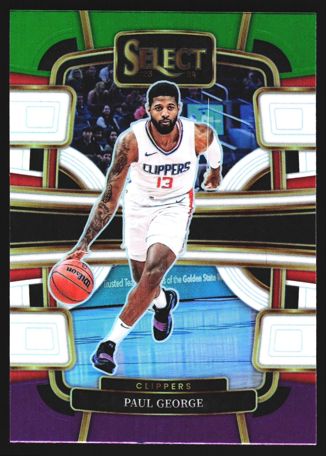 Paul George 2023-24 Panini Select Green White Purple Prizm Los Angeles Clippers