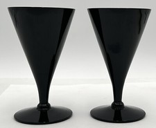 Vintage Reizart Jet Black Art Glass MCM Wine Cordial Cocktail Art Deco Barware