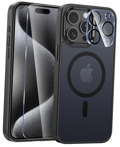 for iPhone 15 Pro-Max Case: Strong Magnetic Phone Case with Screen Black