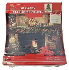 VTG Plus Mark Christmas Cards New Sealed Box 20 Count 1989 USA Fireplace Present