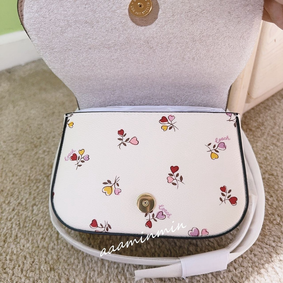 lisa Coach Lysa Top Handle Crossbody Bag With Heart Print In Chalk