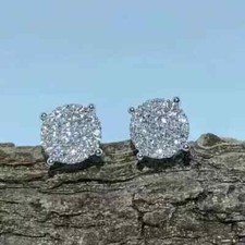 2 Ct Round Cut Lab Created Diamond 14K White Gold Plated Cluster Stud Earrings