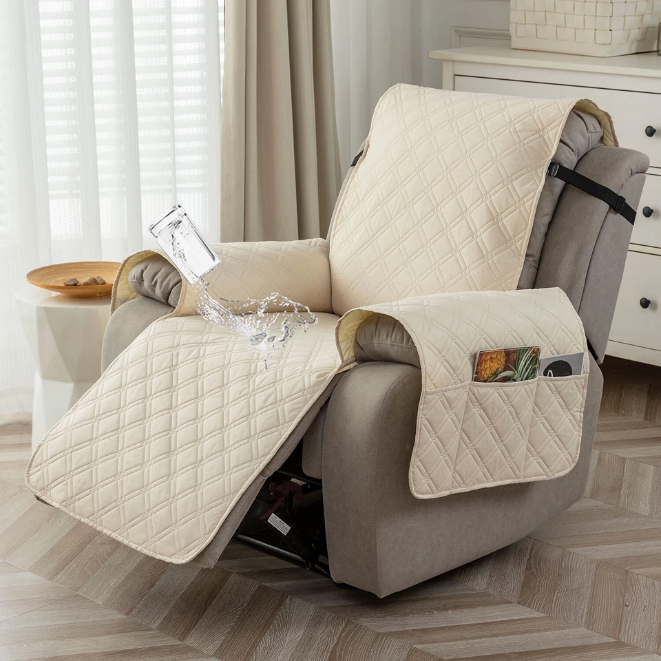 100% waterproof non-slip recliner cover with pockets, home decor protection - Image 3 of 4