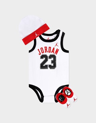 Air Jordan Infant Baby Piece Set Red/White/Black Beanie Booties