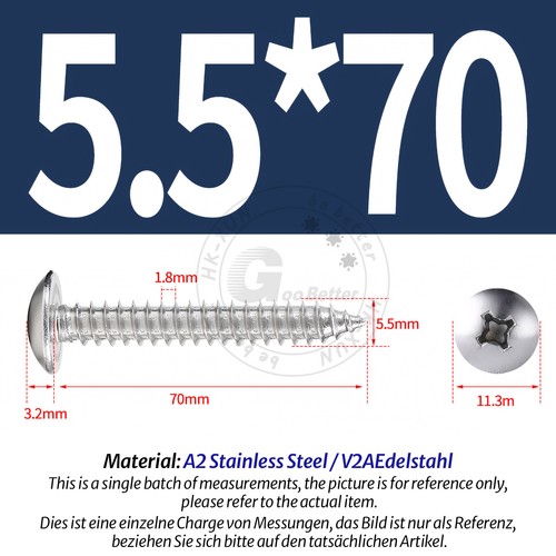 304 A2 Stainless Steel Phillips Pan Head Self Tapping Screws Tappers Pozi Pili - Picture 104 of 139