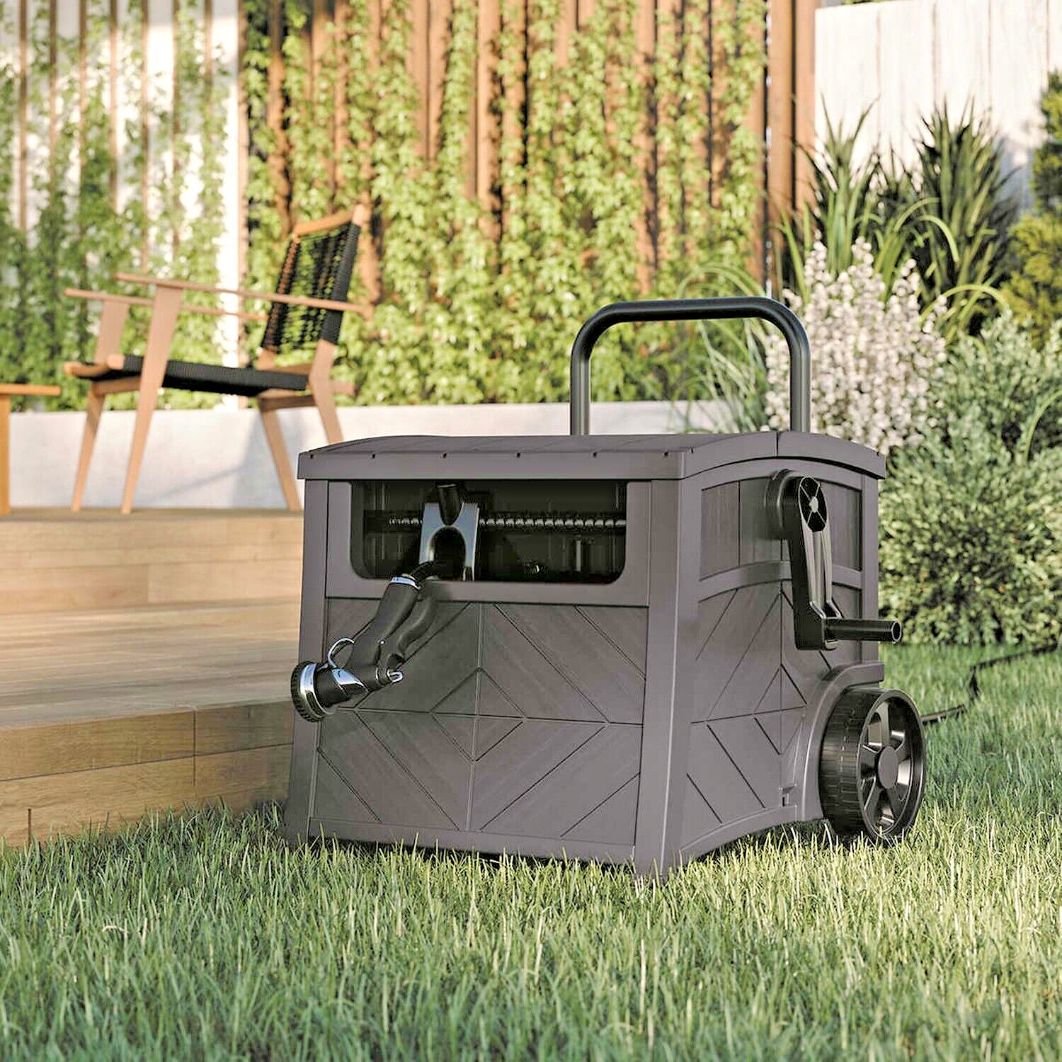 GARDEN WATER YARD HOSE REEL HOLDER SPOOL CART SUNCAST BOX ST