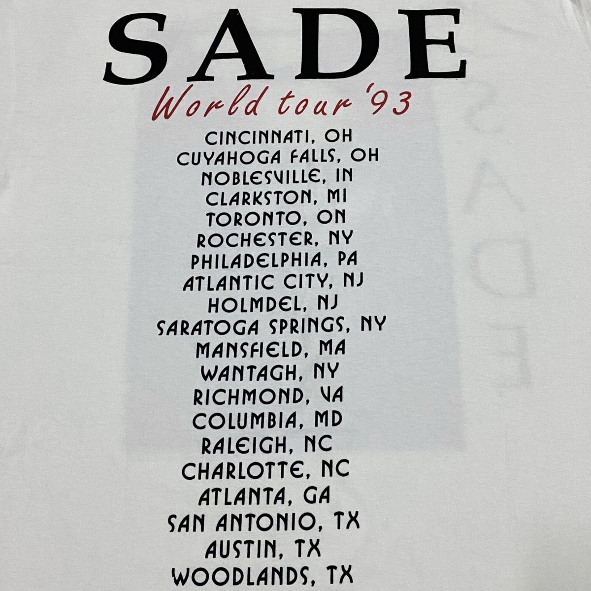 SADE Vintage World Tour 1993 90s Music Hit Rare Sz.L Single Stitch