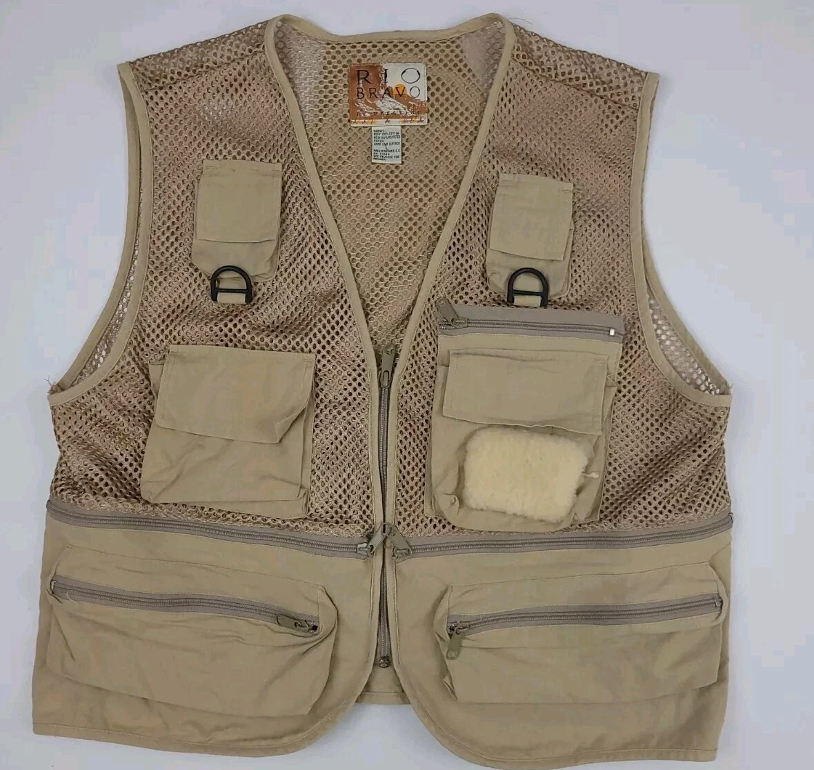 Vintage 90s Rio Bravo Tan Mesh Utility Fishing Vest Vtg Outdoor Tech Cargo Sport