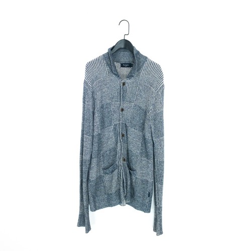 Paul Smith Blue White Checkered Board Cotton Linen Collared Cardigan - Size M