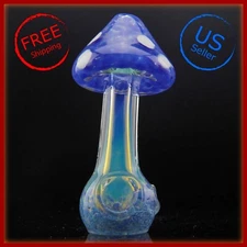 4.25" Handmade Thick Heavy Light Blue Wild Mushroom Tobacco Smoking Bowl Pipes