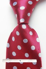 New Classic Polka Dot Red White JACQUARD WOVEN 100 Silk Men's Necktie Tie