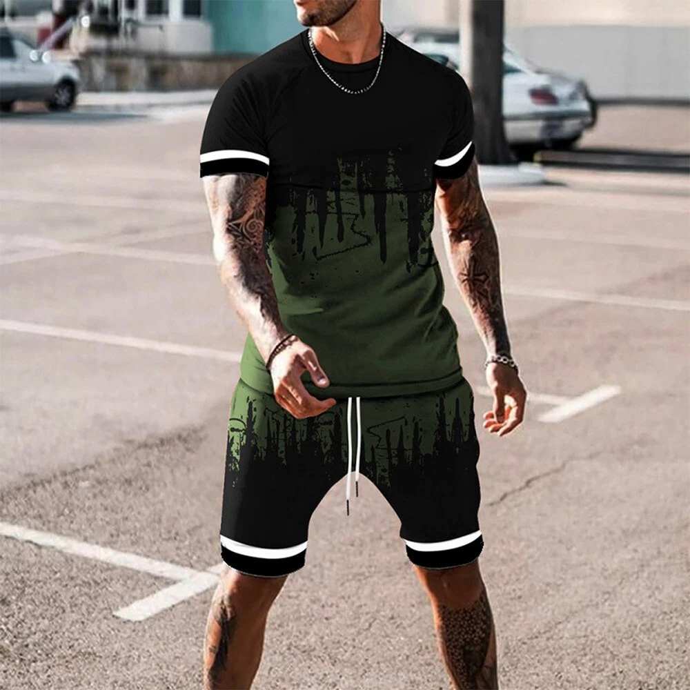 Modern Men s 2 Piece Summer Outfit Short Sleeve T Shirt and Shorts Set