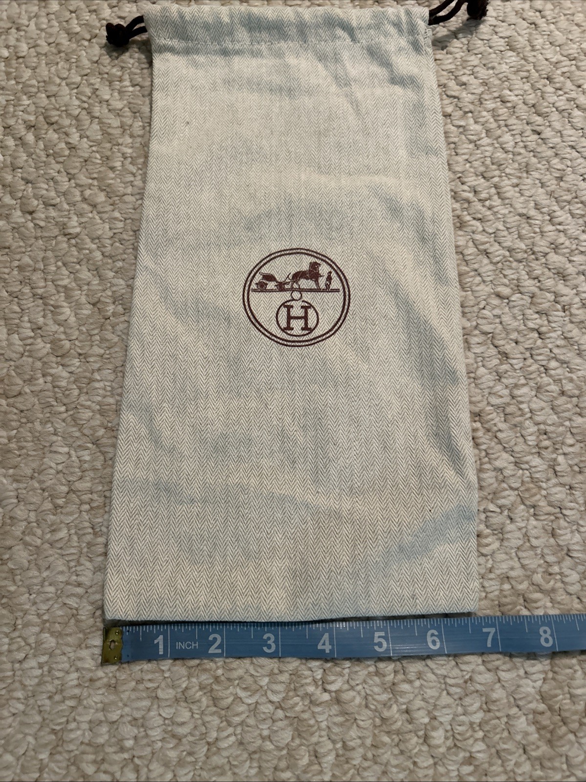 Hermes Beige Herringbone Drawstring Brown Logo Du… - image 2