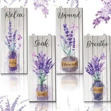 Gerrii 4 Pcs Lavender Bathroom Decor Purple Wall Art 10 x 4 in Purple Bathroo...