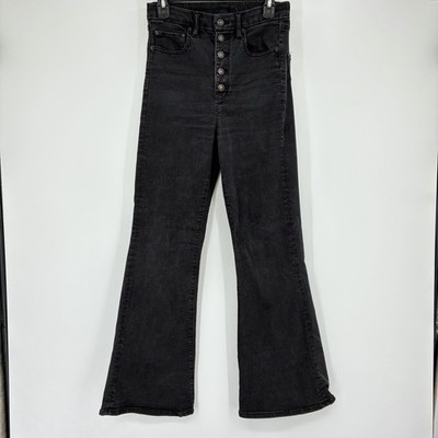 American Eagle Outfitters Women s Black Flared Leg Jeans Button Fly Size 6