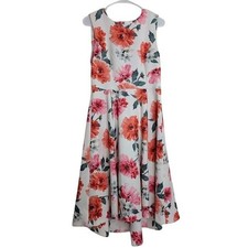Calvin Klein Womens Floral Fit & Flare Dress 10 White Orange Office High Low