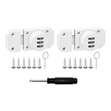 2Pcs Cabinet Door Latch Metal Keyless Drawer Lock, White