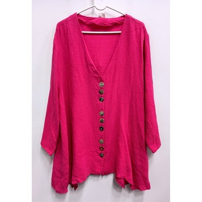 Et Lois Tunic Top Womens 2X Pink Gauze Button Front Boho Lagenlook Made in USA