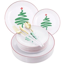 LIYH 150 Pcs Plastic Christmas Disposable Dinnerware Set, Disposable Christma...