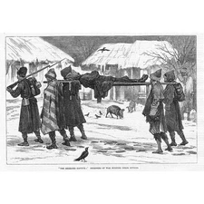 RUSSO TURKISH WAR Prisoners of War Burying their Officer - Antique Print 1878