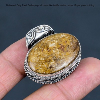 925 Silver Oval Bronzite Gemstone Trendy Anniversary Wife Vintage Bezel Pendant