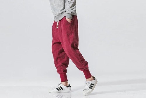 Cotton Linen Harem Pants Men Streetwear Joggers New Baggy - Picture 14 of 27