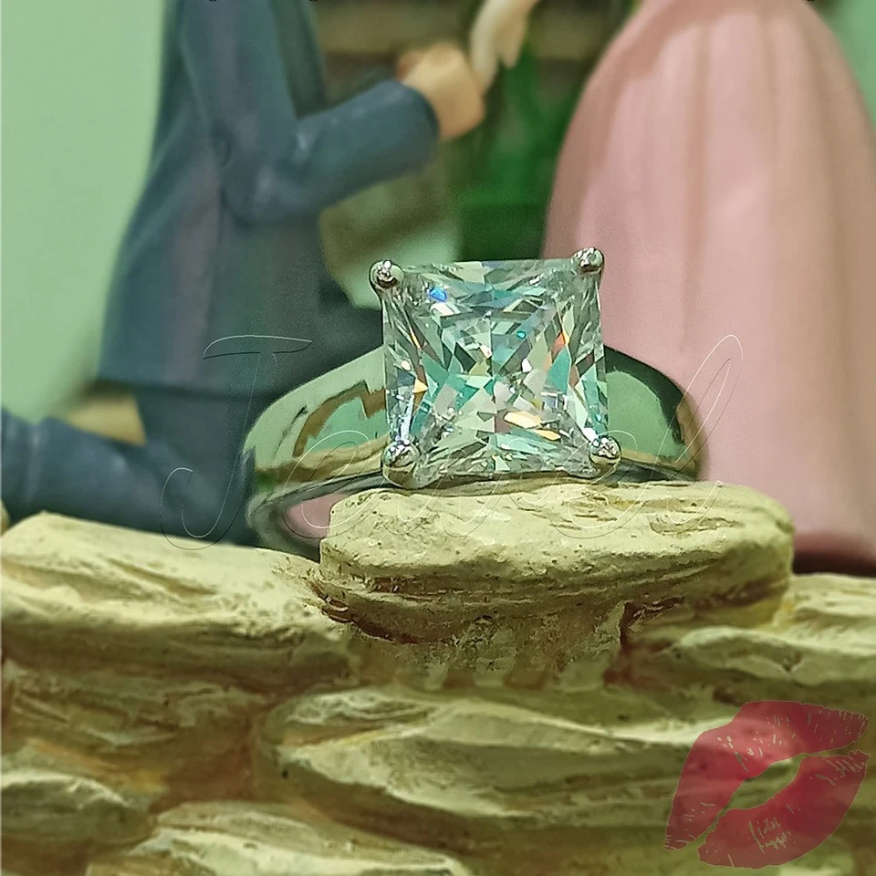 3Kt Prinzess Diamant Solitär Verlobungsring Hochzeit Ring Weißgold-Finish Silber - Bild 4 von 4