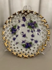Vintage Sweet Violets Plate Hand Painted Reticulated Gold Trim Decorative Saucer