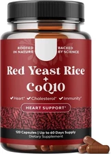 Arroz Levadura Roja 1200 mg Con CoQ10 Para Colesterol Saludable Corazón 120 Ct