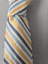 NWT Jos A Bank Men's Silk Neck Tie White, Gold  Blue Repp Stripe Executive
