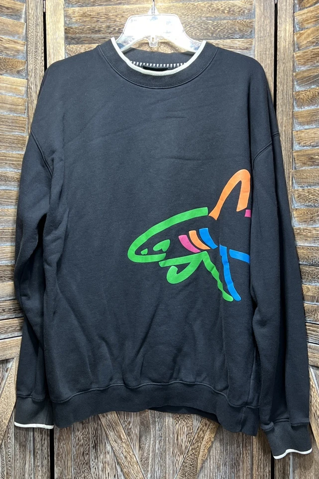 Vintage 80s Greg Norman Mens Sz Large Wraparound Logo Black Sweatshirt Pullover - Image 3 of 4