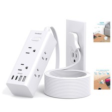 Multi-Outlet Flat Extension Cord: 10FT with 6 AC Sockets USB Ports for Travel