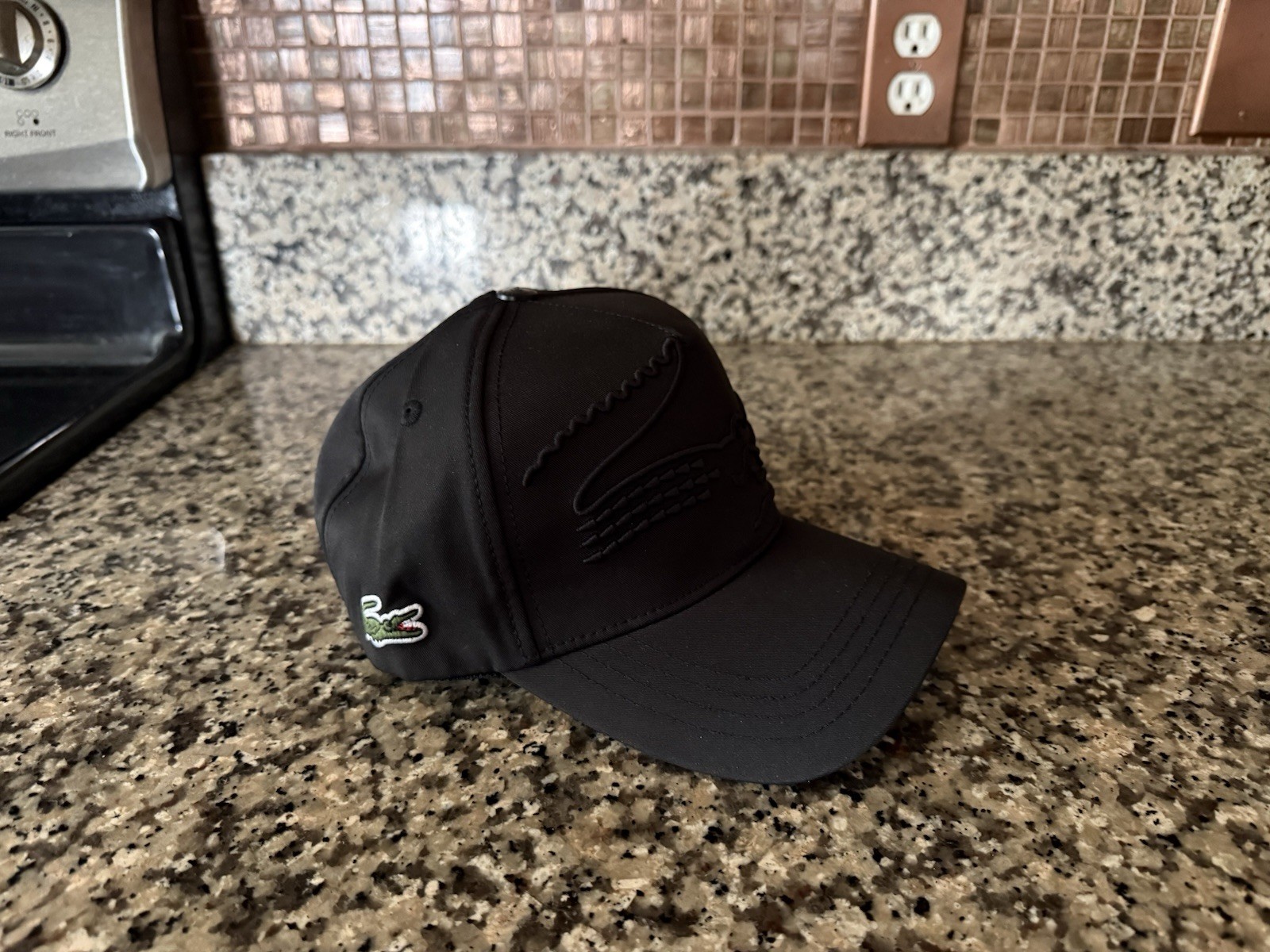 Lacoste 3D Embossed Croco Adjustable Baseball Tennis Hat Sport Strap Black Cap