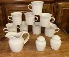 11pc Pfaltzgraff Filigree White Coffee Cups Creamer Pitcher Salt & Pepper Shaker