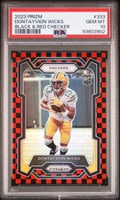 2023 Panini Prizm #333 Dontayvion Wicks Black and Red Checker RC Rookie PSA 10