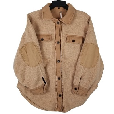 Free People Ruby Jacket Tan Camel Fleece Oversized Shacket XS OB1058288