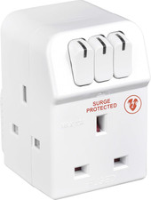 Masterplug Surge Protected Three-Socket Adaptor with Individual Switches