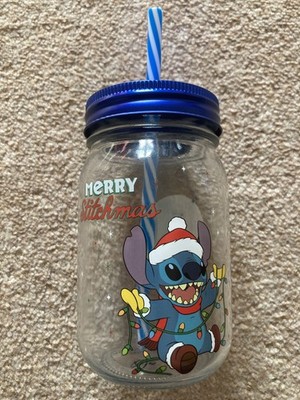 OFFIZIELLES Disney Lilo und Stitch Einmachglas mit Strohhalm Weihnachtsgeschenk Kaltgetränk