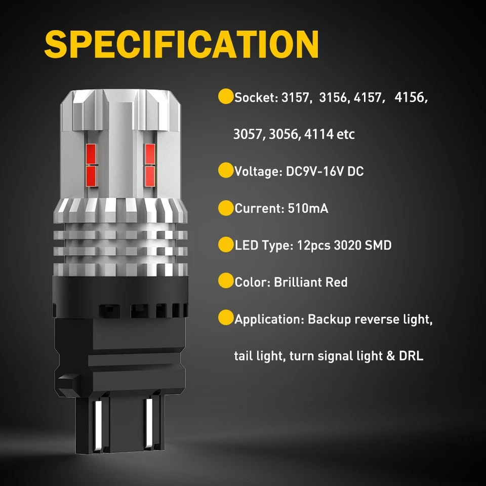 For Chrysler PT Cruiser 2001-2010 Red 3157 LED Tail Stop Brake Signal Light Bulb - Image 4 of 4