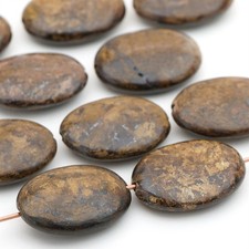 10 flat oval bronzite beads brown semiprecious stone avg 20mm