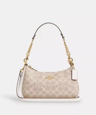 NWT Coach Teri Shoulder Bag In Signature Canvas CV933 Gold/White/Chalk Outlet