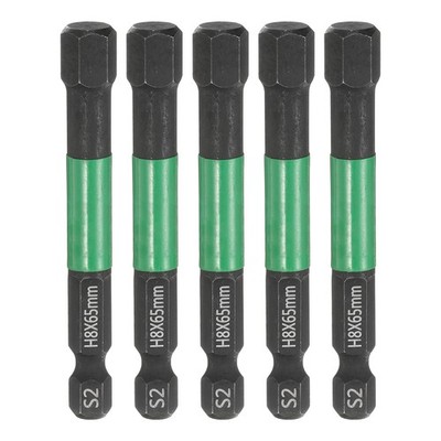 5pcs H8 Flat Hex Screwdriver Bit 8mm Tip 1/4'' Shank 2.6'' Long Black Phosphate