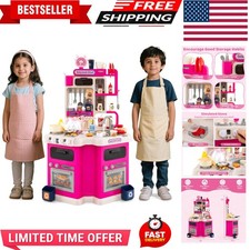 Kids Kitchen Playset, Toddler Play Kitchenette w/Smoke, Sound, Light, Faucet,...