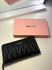 Miu Miu Black Zip-Around Wallet Logo Zipper Credit Card Holder Womens
