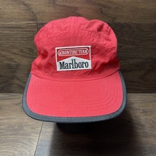 Vintage Marlboro Adventure Team Red Strapback Hat 5 Panel 90s Cigarettes Promo