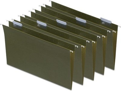 Hanging File Folder, 5-Tab, Legal Size, Standard Green, 100/Carton
