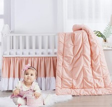 Brandream Girls Crib Bedding Pink Nursery Bedding Princess Pintuck 3 Piece Baby